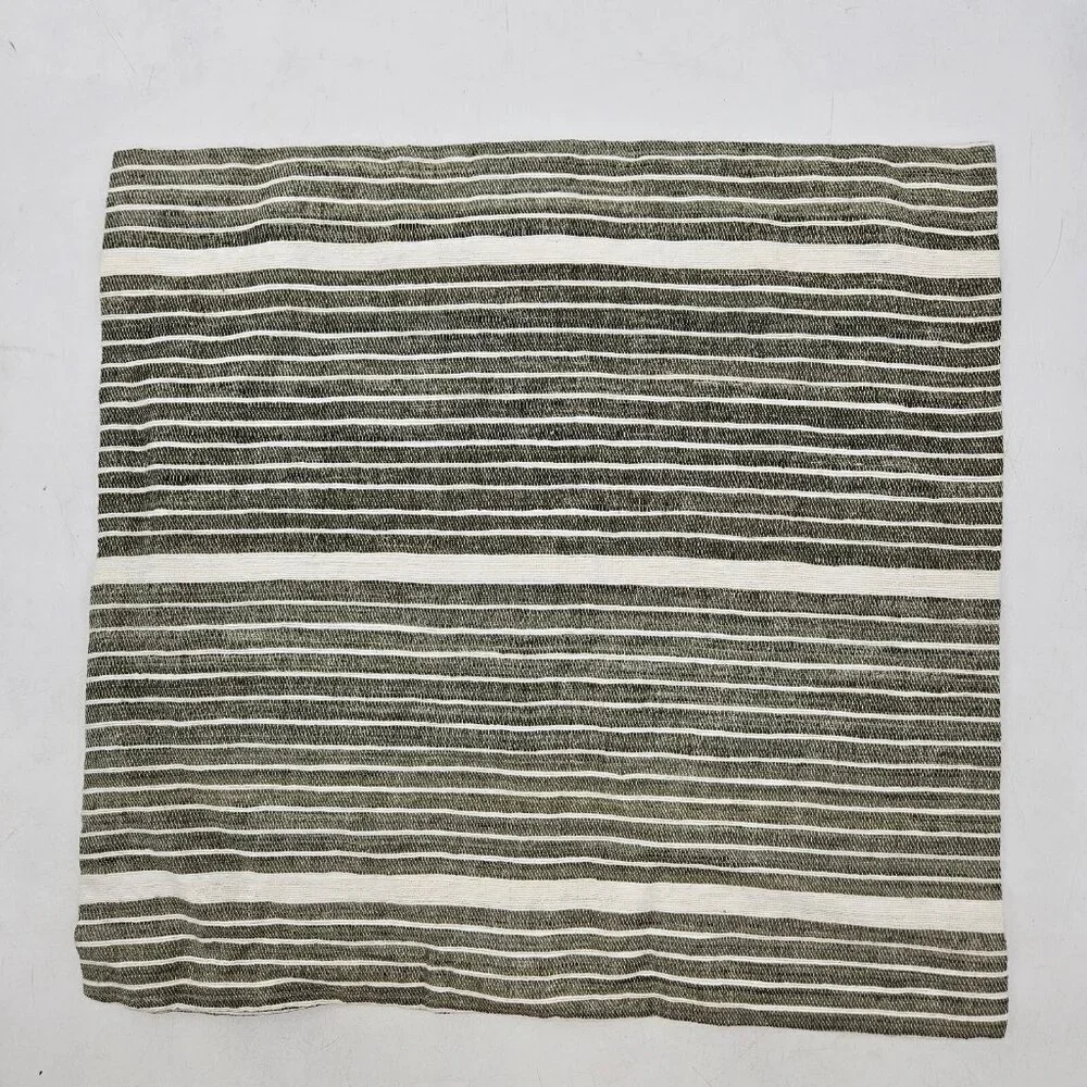 New West Elm Pillow Cover 20 x 20 Olive Green Mini Stripe Cotton Silk